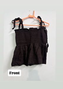 Black Smocked Tie-Strap Top