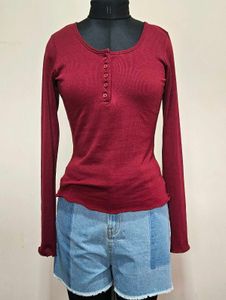 Blood Red Ribbed Top