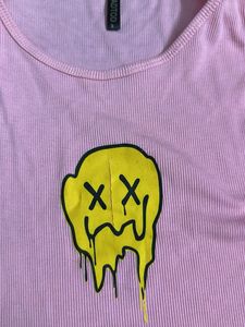 Pink Graphic Smiley Tank Top