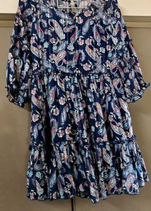 Navy Blue Paisley Print Tiered Dress