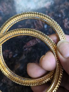 Elegant Gold Plated Bangles with Green Stones