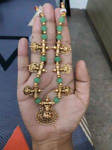 Traditional Gold Necklace with Green Beads