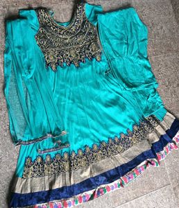 Teal Embroidered Anarkali Suit
