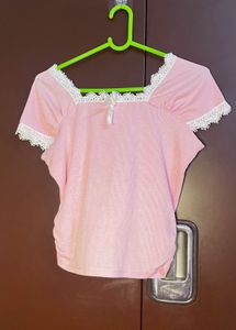 Cute Pink Lace Trimmed Top