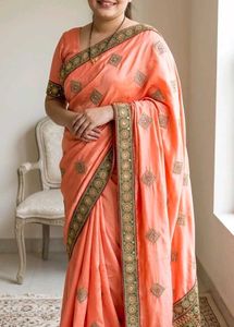 Elegant Peach Embroidered Saree