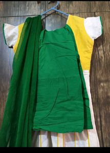Yellow and white embroidery kurta set