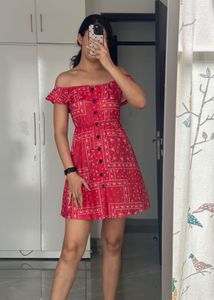 Trendy Red Printed Dress