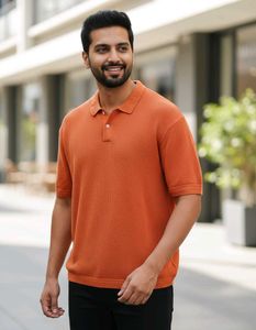 Men's Orange Knitted Polo T-Shirt