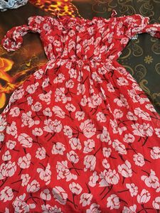 Chic Red Floral Off-Shoulder Dress