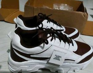 Stylish White &amp; Brown Chunky Sneakers