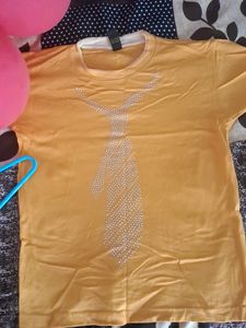 Musterd Cotton Basic Tees With Tie Pattten Work