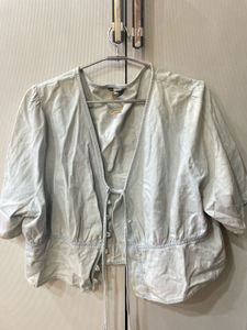 Light Wash Tie-Front Cropped Top