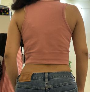 Pink Ribbed Crop Tank Top