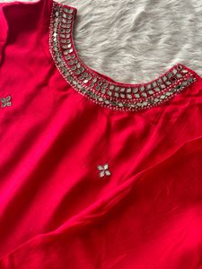 Negotiable Red Kurta Set with Mirror Work