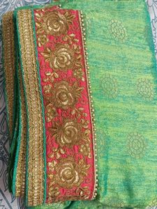 Vibrant Green Embroidered Saree