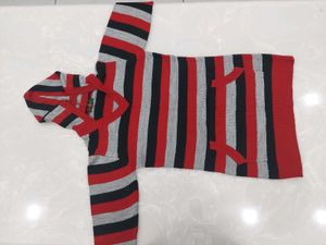 Red Black Gray Striped V-Neck Sweater
