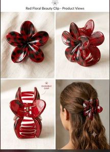 Red Floral Claw Clip Hair Accessory