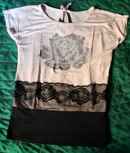 Rose Print Top with Lace Detail