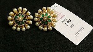 Pearl & Green Floral Stud Earrings