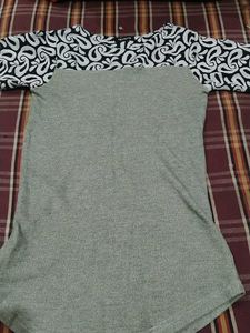 Stylish Grey T-Shirt with Black &amp; White Pattern