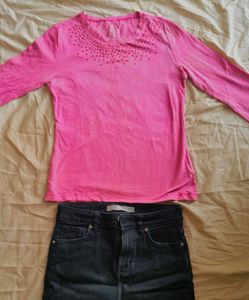 Y2k casual hot pink cotton top