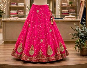 Vibrant Pink Embroidered Lehenga Skirt
