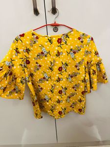 Yellow Floral Ruffle Sleeve Top