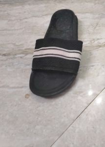 Black Slides with Striped Strap