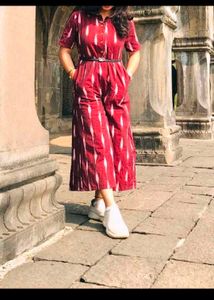 Maroon ikkat Printed Jumpsuit