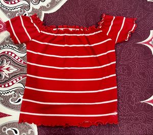 ❤️ Red &amp; White Striped Ribbed Off-Shoulder Top ❤️