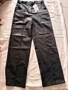 Shiny Black Wide-Leg Pants