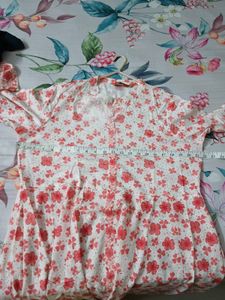 White Kurta with Pink Floral Print and legging