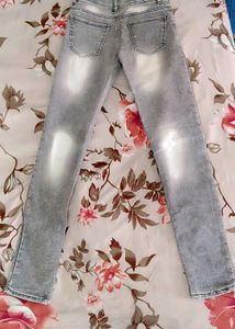 Stylish Grey Jeans with Graphic Print