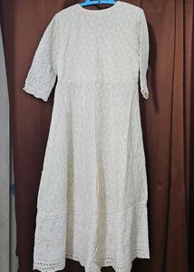 White Chikankari Long Dress