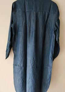 Pearl Embellished Denim Tunic Shirt