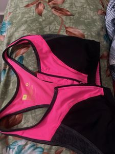 Women's Pink & Black Sports Bra