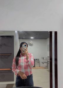 Pink &amp; White Plaid Cropped Shirt