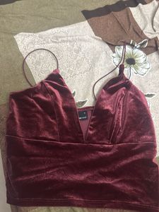 Velvet Deep V-Neck Crop Top