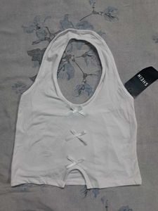 Cute White Halter Top with Bows