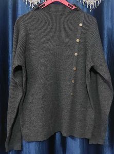 Gray Knit Button Sweater