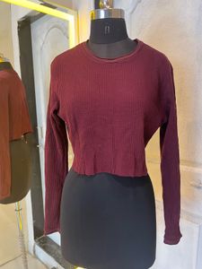Maroon Waffle Knit Cropped Top