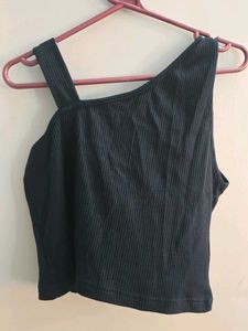 Black Ribbed Tank Top with Buckle Detail