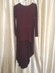 Maroon Long Sleeve Asymmetrical Dress