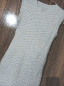 Sleek White Ribbed Knit Midi Dress
