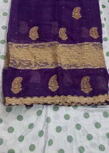 Purple Saree with Golden Embroidery
