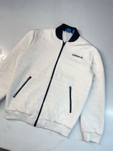 Adidas White Textured Bomber Jacket