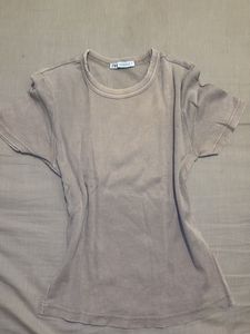 Zara Ribbed Brown T-Shirt