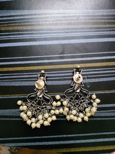 PRICE DROP German Silver Pearl Hanging Earrings