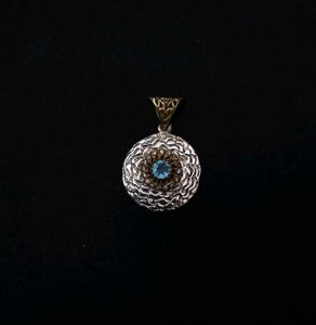 Blue Stone Silver Toned Victorian Pendant