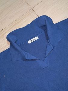 Chic Blue Collared Knit Top